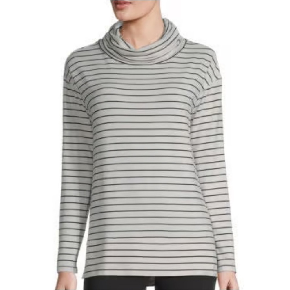 Liz Claiborne | Black and Gray Striped Cowl Neck Long Sleeve Tunic | Sz L